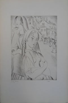 Entrée du village - Gravure, signée de la main de l'auteur