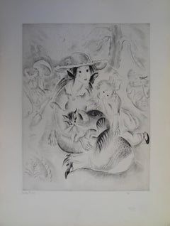 Family with cat - Etching, Handsigned