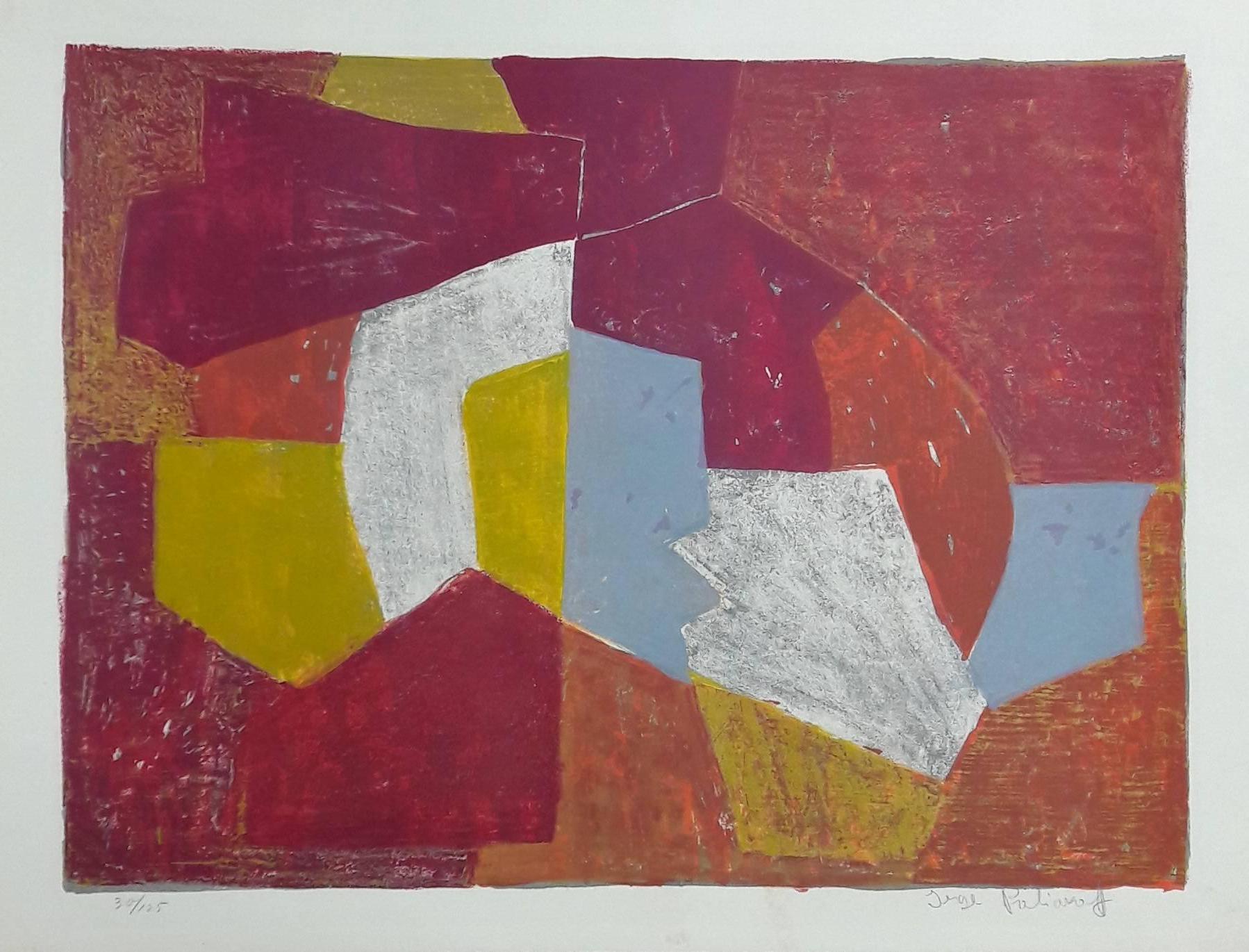 Serge Poliakoff Abstract Print - Composition Carmin, Brune, Jaune et Grise - Original Handsigned Lithograph 