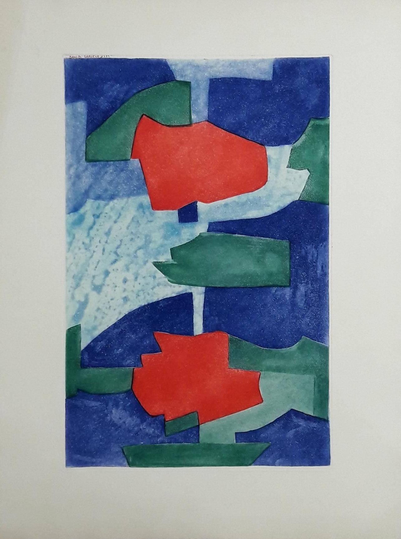 Serge Poliakoff Abstract Print - Composition Bleue, Verte et Rouge - Etching - 150 copies
