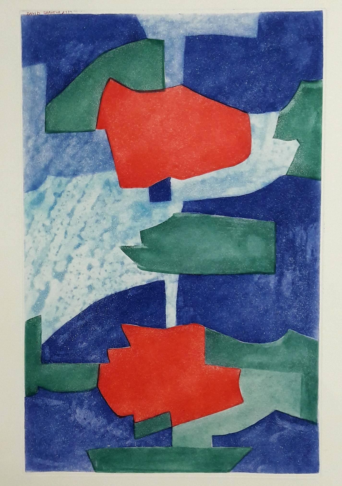 Composition Bleue, Verte et Rouge - Etching - 150 copies - Print by Serge Poliakoff