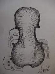 Violin and bridges - Original etching - 979