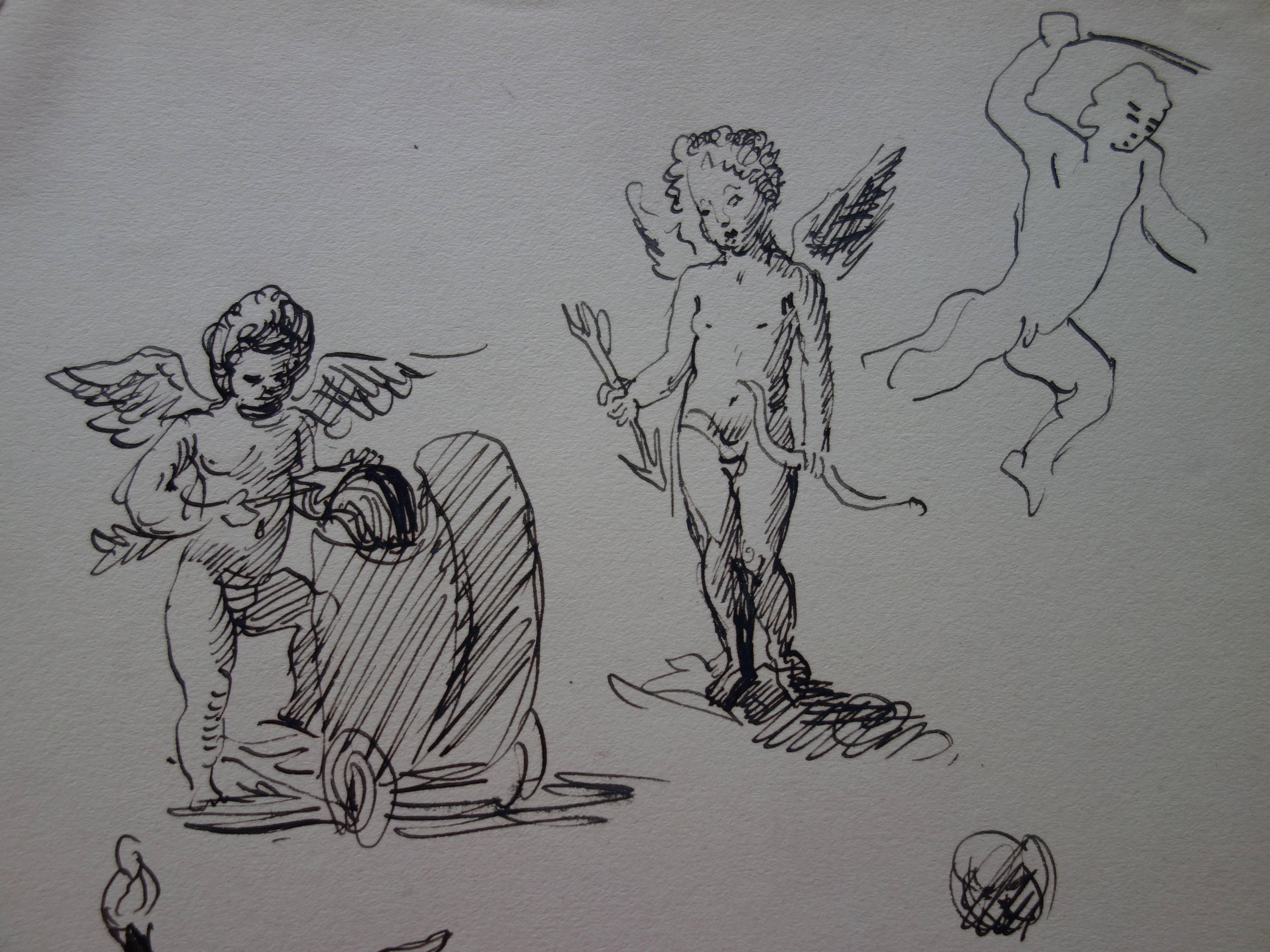 Studi di Cupido - Disegno originale a inchiostro - Firmato - Art Realismo di Demetrios Galanis