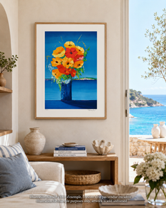 Blumenstrauß und Mittelmeer - Original Lithographie, HANDSIGNIERT & GmbH /290
