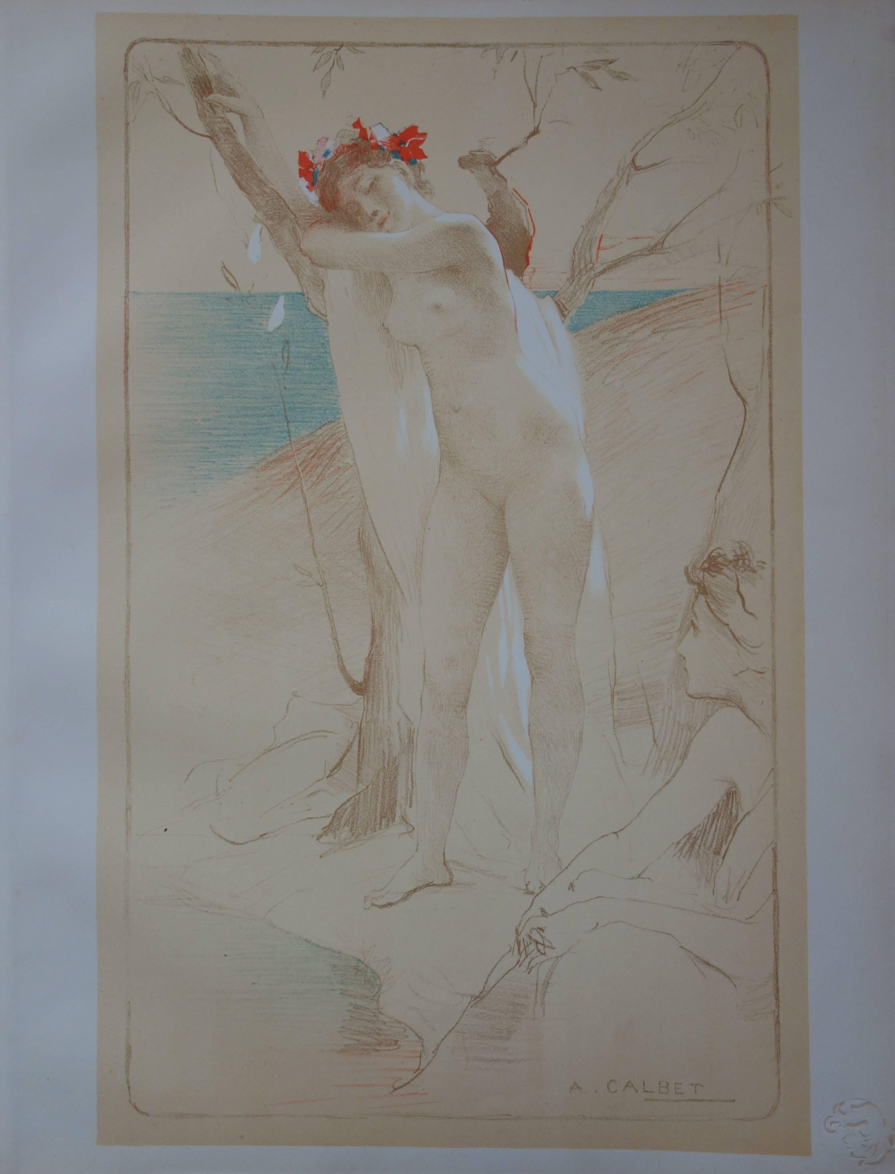 Nude Print Antoine Calbet - L'Inconnue - Lithographie originale - 1897