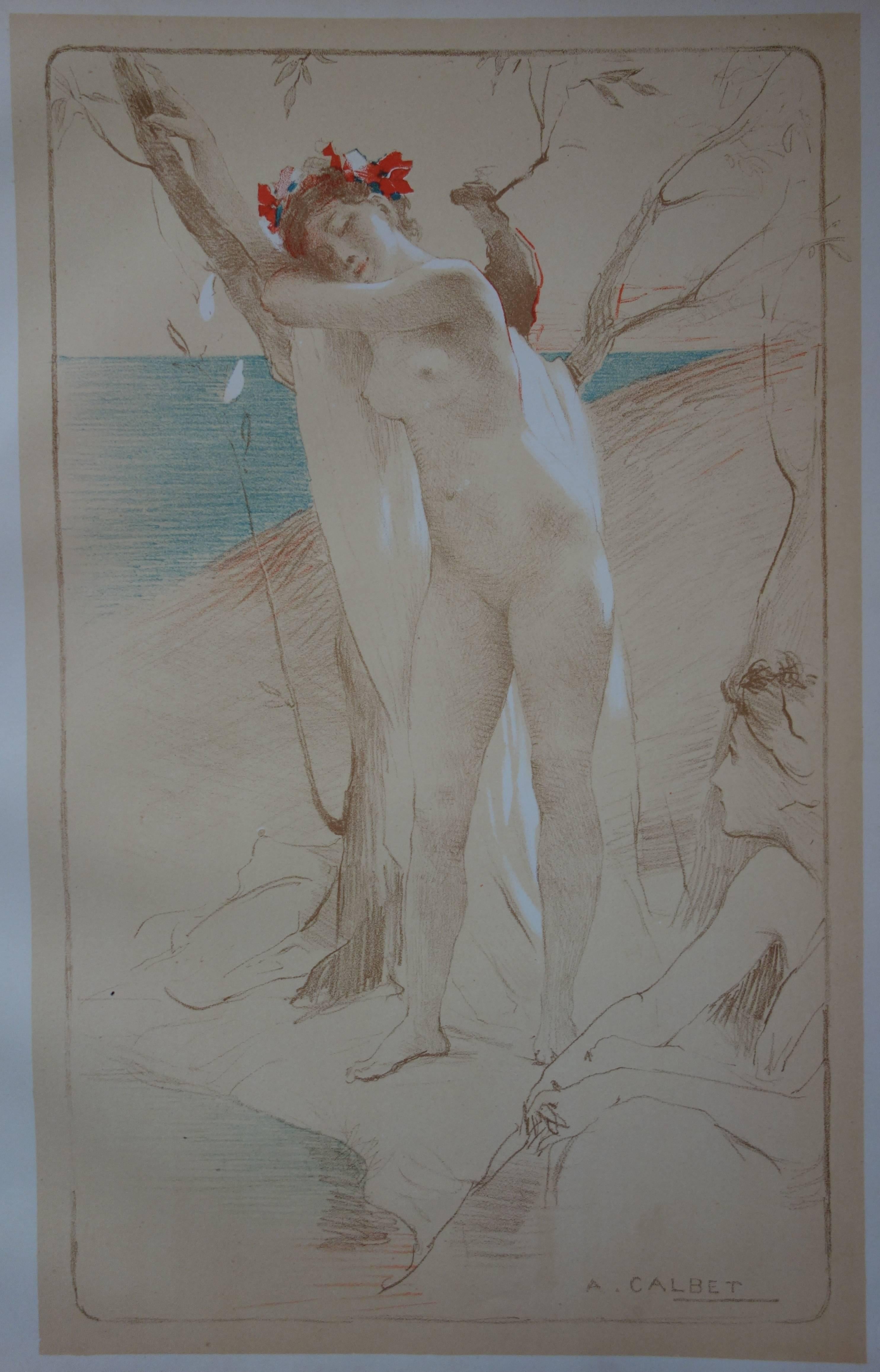 L'Inconnue - Lithographie originale - 1897 - Art nouveau Print par Antoine Calbet