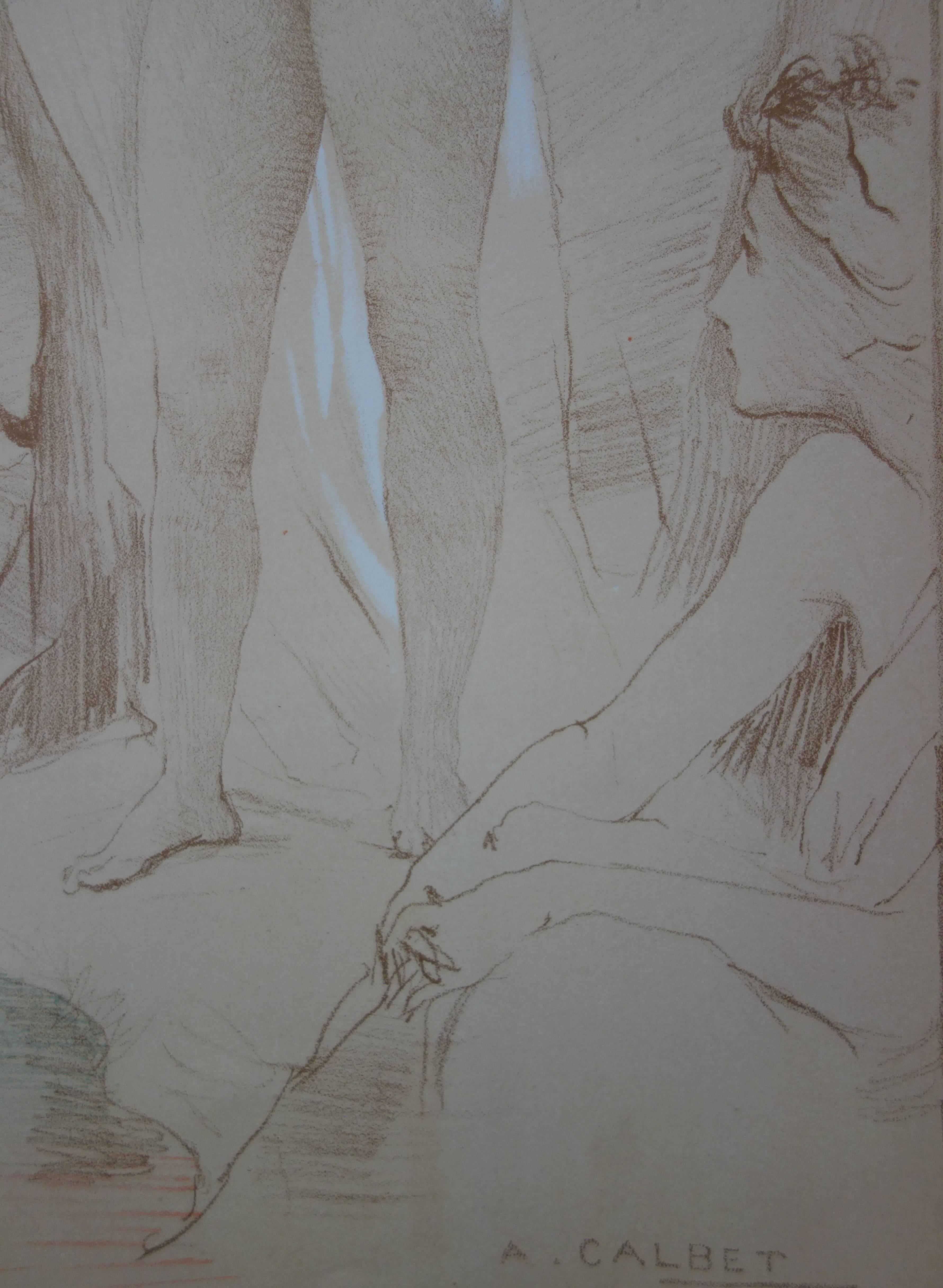 L'Inconnue - Lithographie originale - 1897 - Gris Nude Print par Antoine Calbet