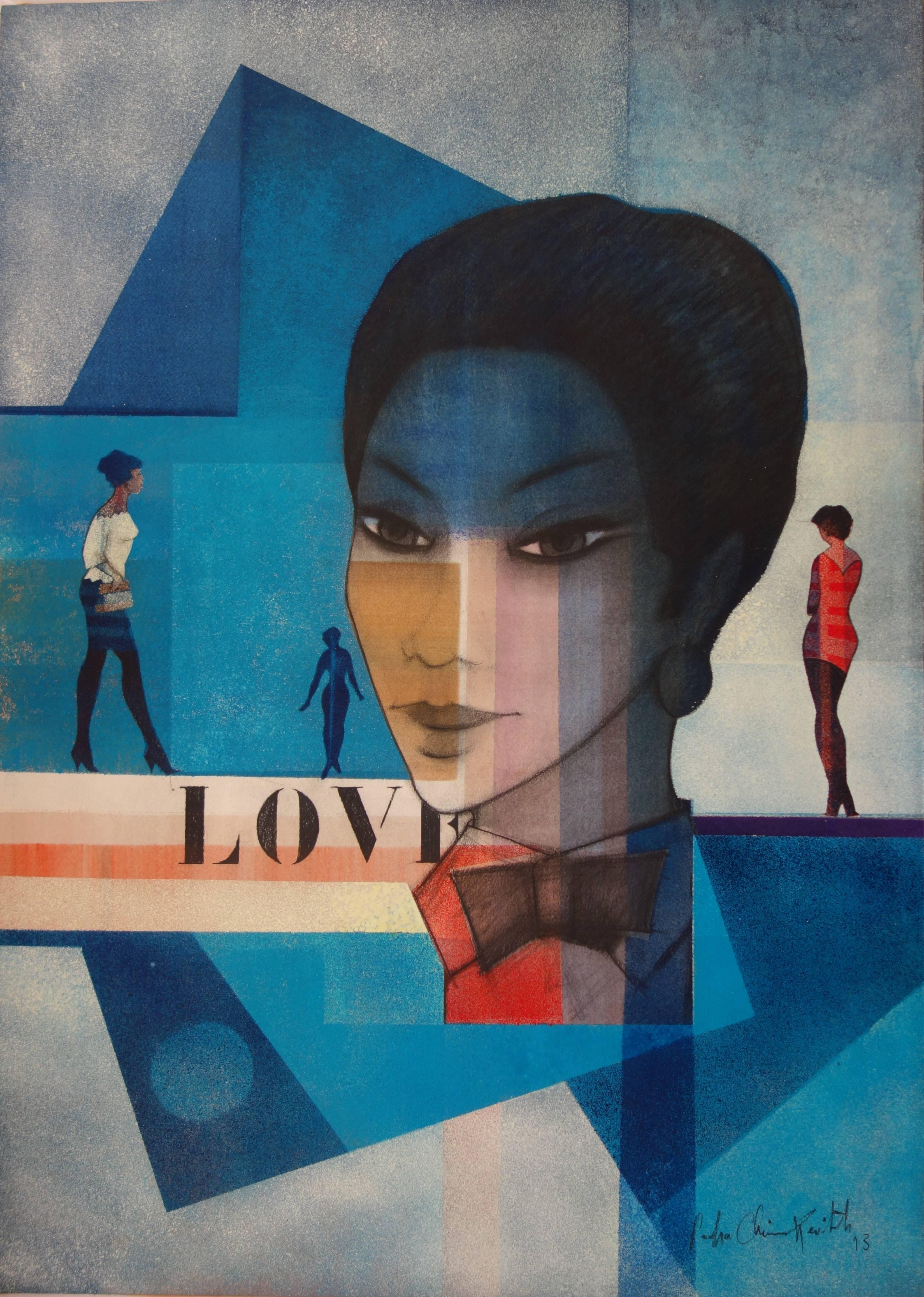 LOVE (Woman in Blue) - Original signed watercolor - 1993