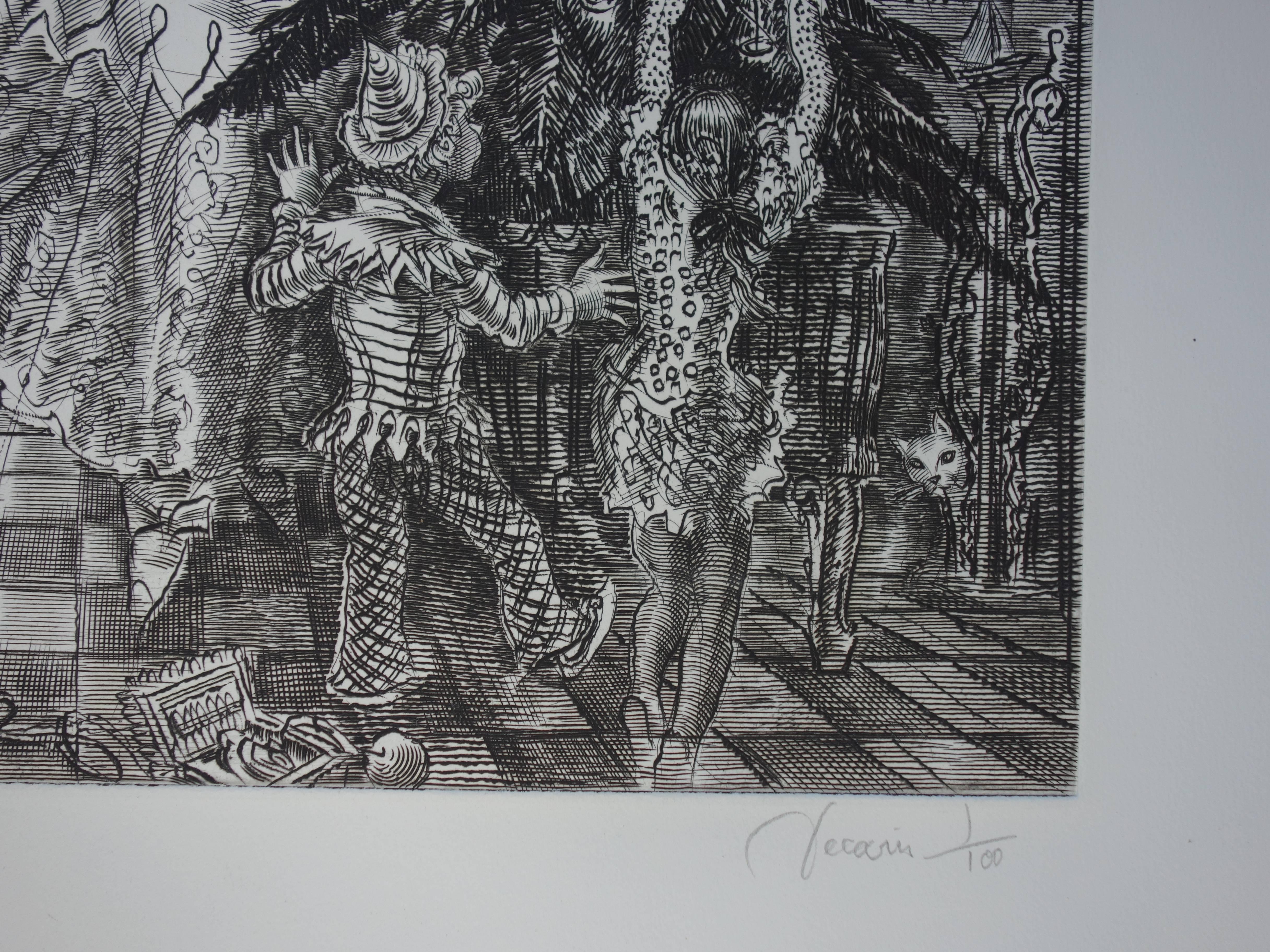 December : Christmas Tree - Original handsigned etching - Exceptional n° 1/100 - Print by Albert Decaris