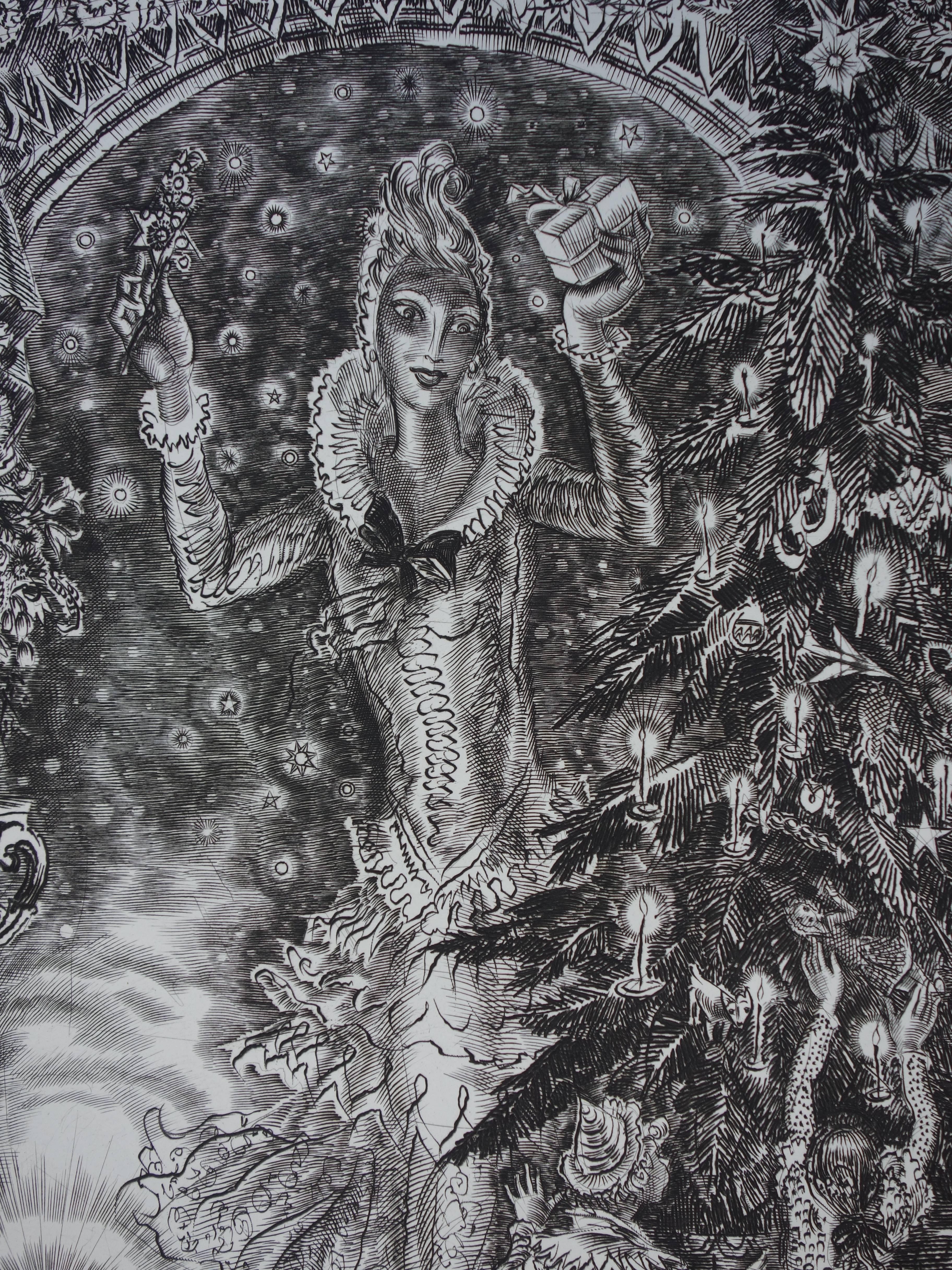 December : Christmas Tree - Original handsigned etching - Exceptional n° 1/100 - Photorealist Print by Albert Decaris