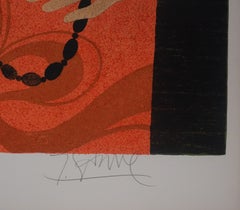 Woman with a Bouquet - Original Lithograph Signed