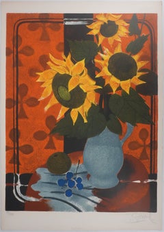 Le bouquet de tournesols - Lithographie originale signée