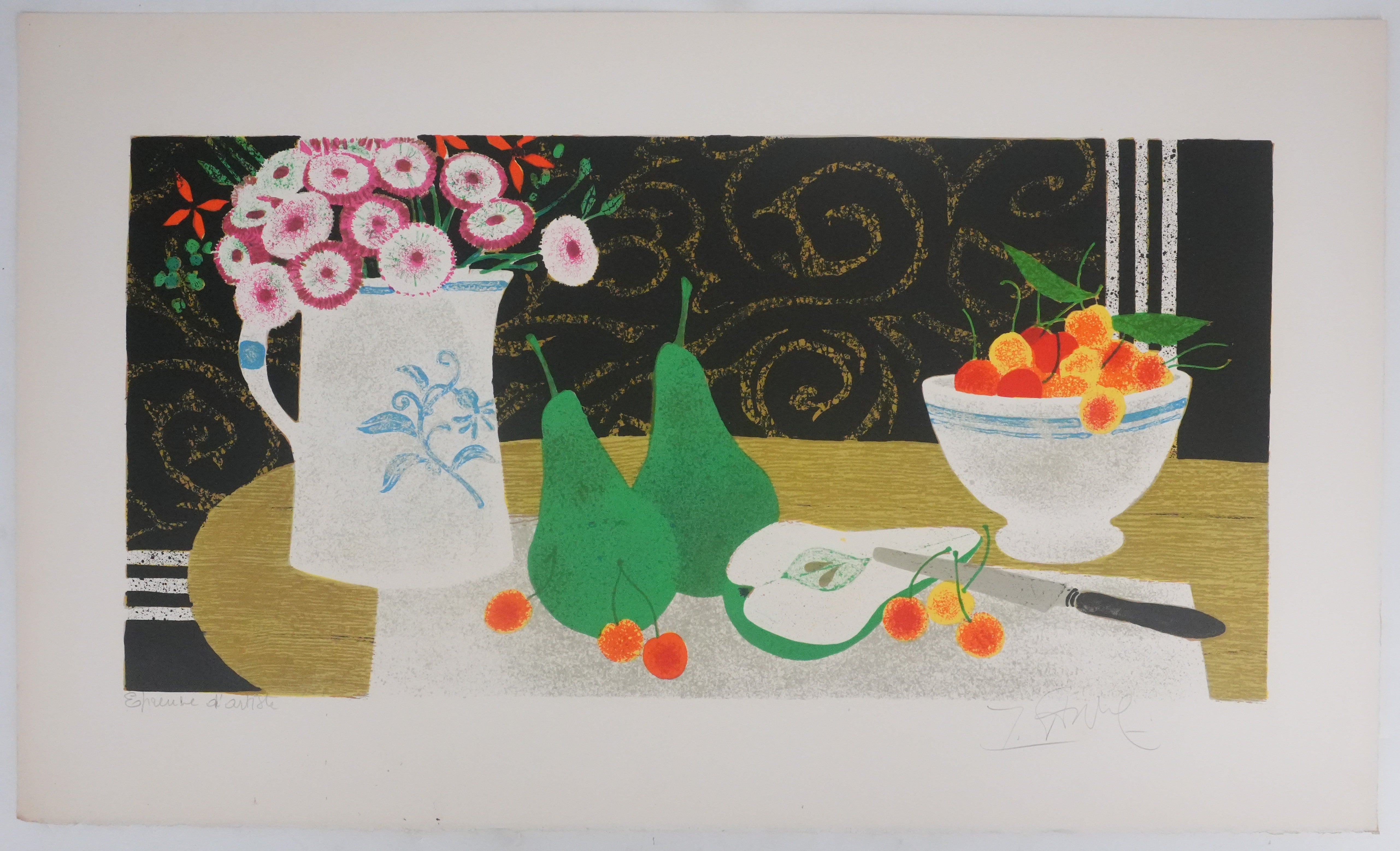 Still Life with Pears - Original Lithograph Signed