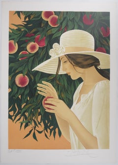 Peach Picking - Original Lithograph Signed