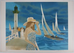 The Pier in Deauville - Original Lithograph Signed