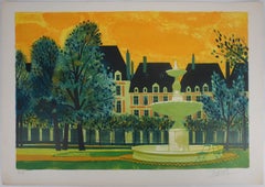 The fountain in the park - Original Lithograph Signed