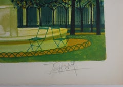 Der Brunnen im Park – Signierte Original-Lithografie
