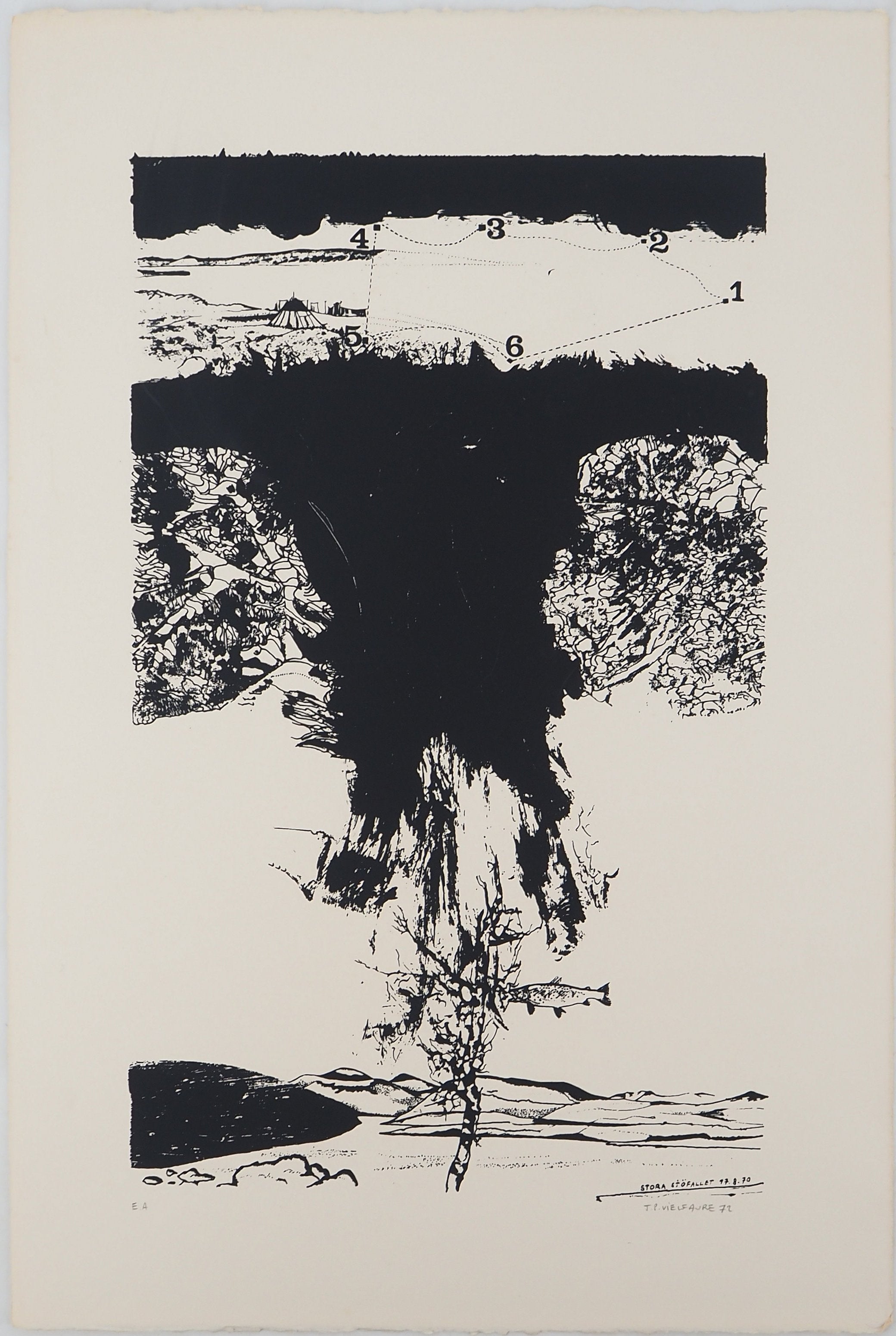 Jean-Pierre VIELFAURE Abstract Print - Abstract Composition with Fish, Original Signed Silkscreen Print