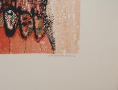 Small Red Landscape, Original Signed Lithograph