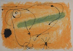 Die goldgefiederte Eidechse, traumhafte orangefarbene Abstraktion, Original-Lithografie