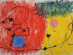 The Feathered Lizard, Dreamlike Red Abstraction, Original lithograph