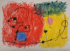 The Feathered Lizard, Dreamlike Red Abstraction, Original lithograph