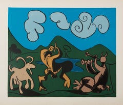 Faune und Ziege – Linolschnitt (Arnera-Atelier)