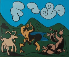 Faunes et chèvre - Linogravure (atelier Arnera)