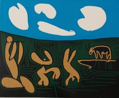 Bacchanal: Acrobats and the Bull - Linocut (Arnera studio)