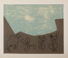 Bacchanale : Les musiciens et le taureau - Linogravure (atelier Arnera)