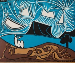 Bacchanal Under a Starry Sky - Linocut (Arnera studio)