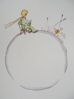 Le Petit Prince contemple le coucher de soleil - Lithographie