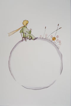 Le Petit Prince contemple le coucher de soleil - Lithographie