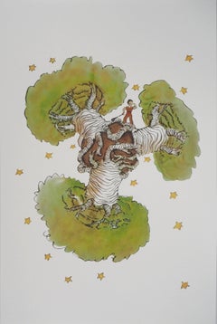 Le Petit Prince parmi les baobabs - Lithographie
