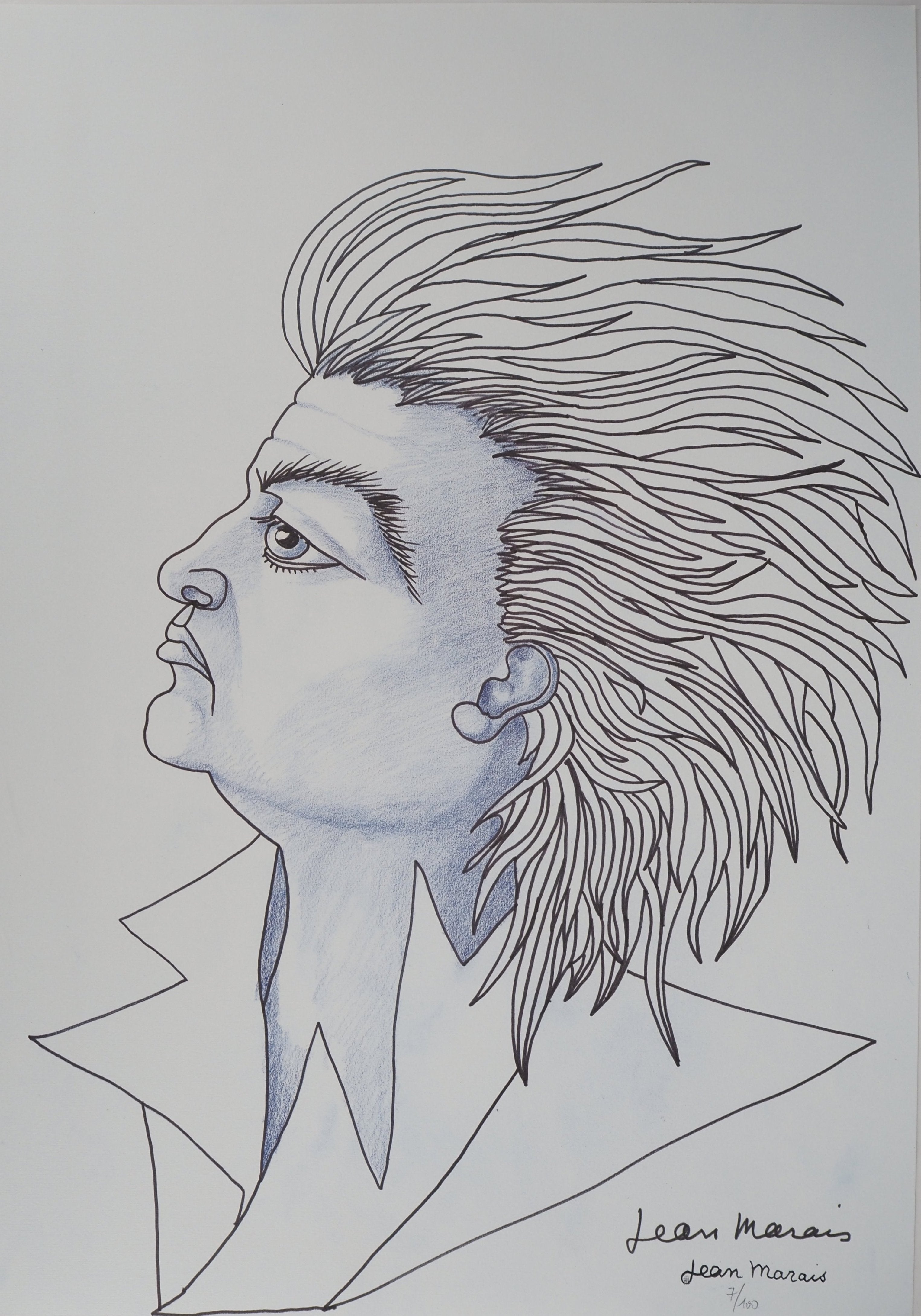 Jean Marais Portrait Print - Self-Portrait, Beauty and the Beast, Signed Lithograph