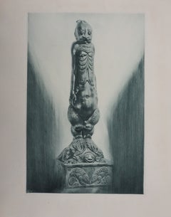 Die Katzenfrau (bronzegrün), Radierung
