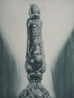 Die Katzenfrau (bronzegrün), Radierung