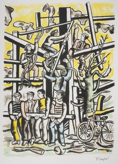 The Builders and a Bike - Signed Lithograph