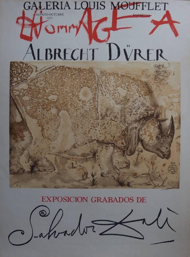 (after) Salvador Dali Animal Print - Tribute to Durer : the Rhinoceros - Lithograph - 1971