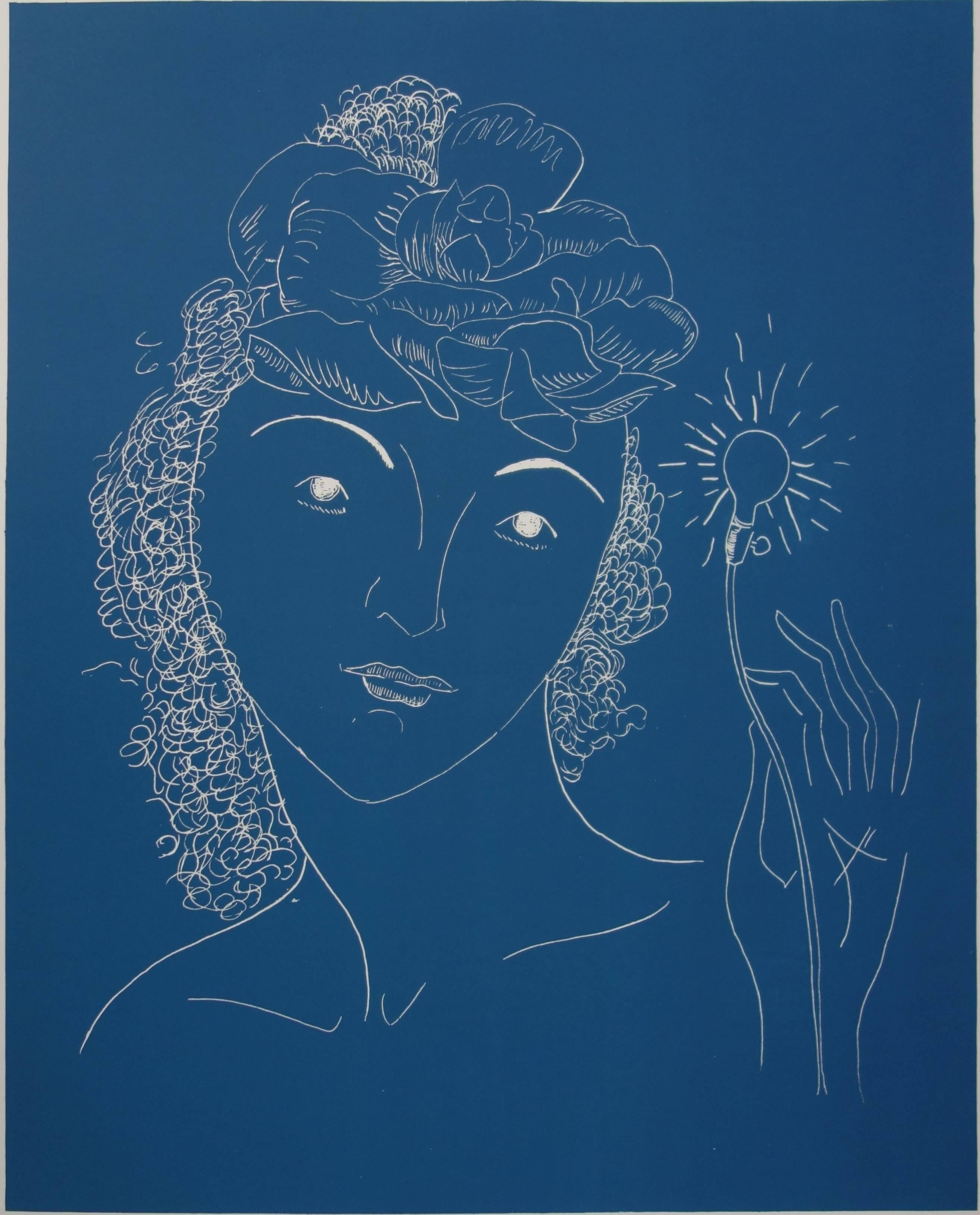 Woman with Light Flower - Lithograph - Mourlot 1970 - American Modern Print by Man Ray