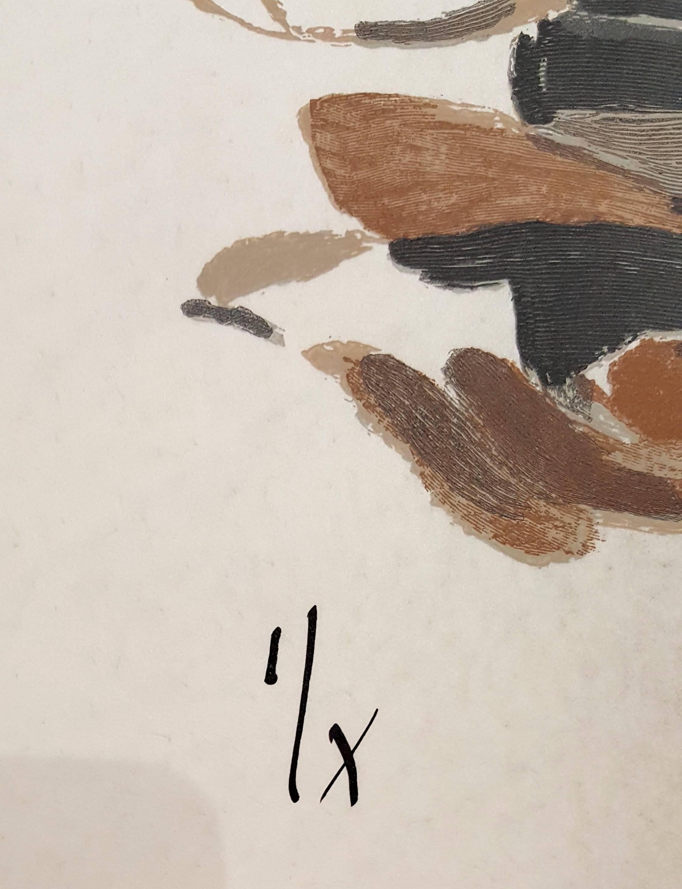Georges BRAQUE
Composition, deluxe impression from the book "Si je mourais là-bas"

Original woodcut, 1962
Handsigned in ink
Numbered from the deluxe edition of 10 impressions (additional signed suite) in Roman numerals on Parchment