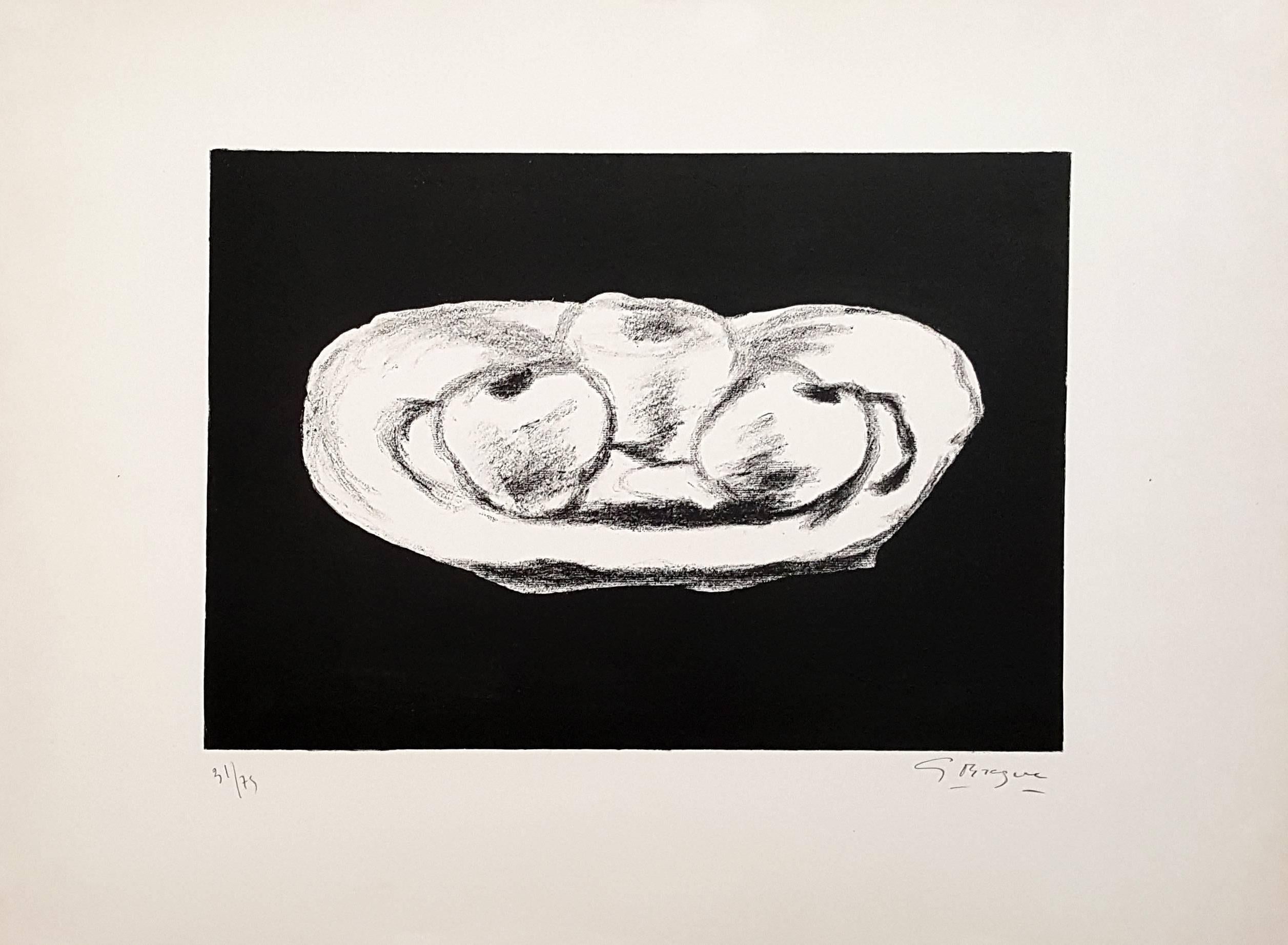 Georges Braque Still-Life Print - Apples On Black Background - Original Lithograph Handsigned