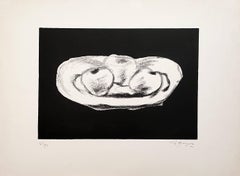 Apples On Black Background - Original Lithograph Handsigned