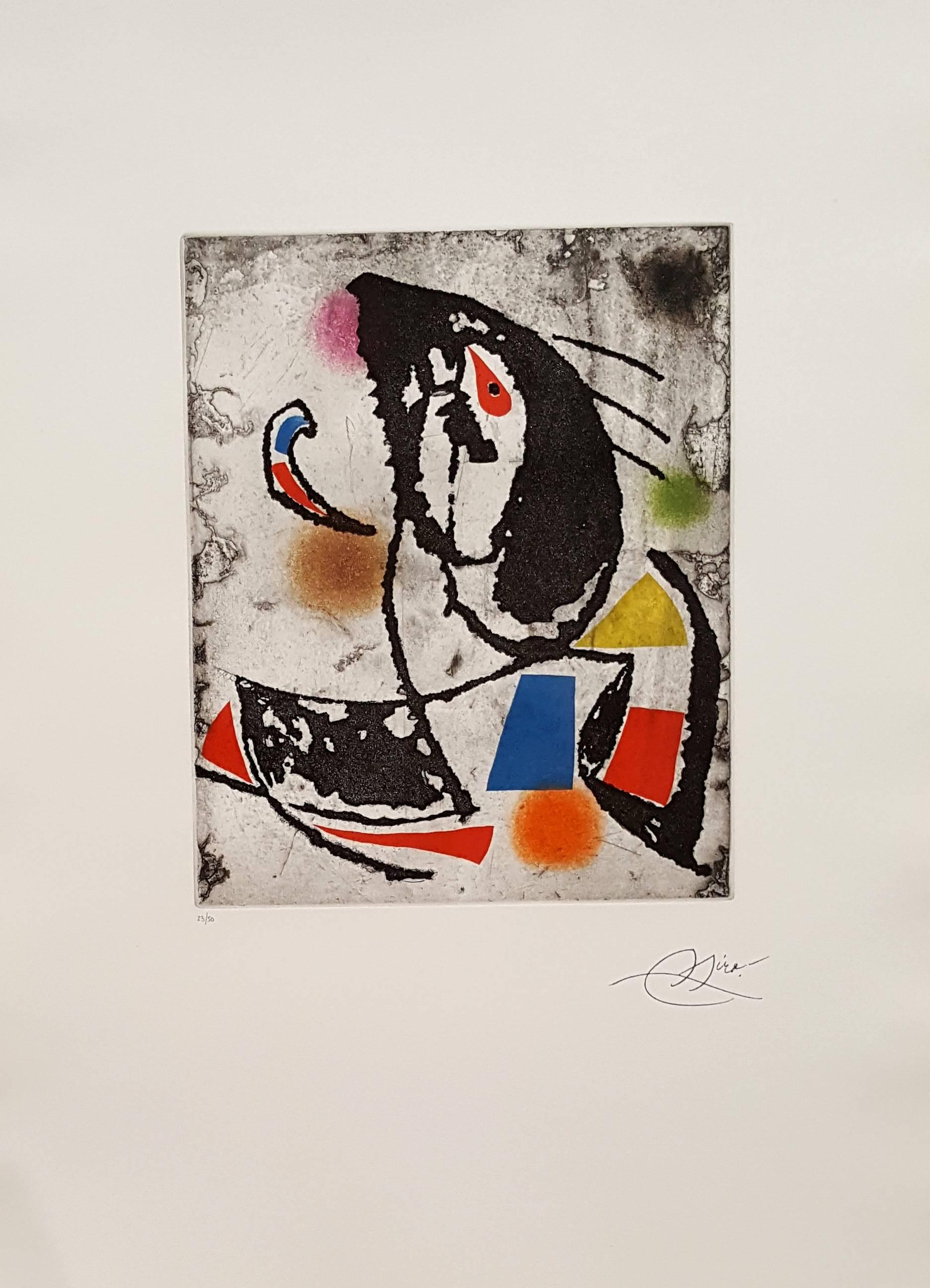 Joan Miró Abstract Print - Les Montagnards: one plate - Original Etching - 50 copies