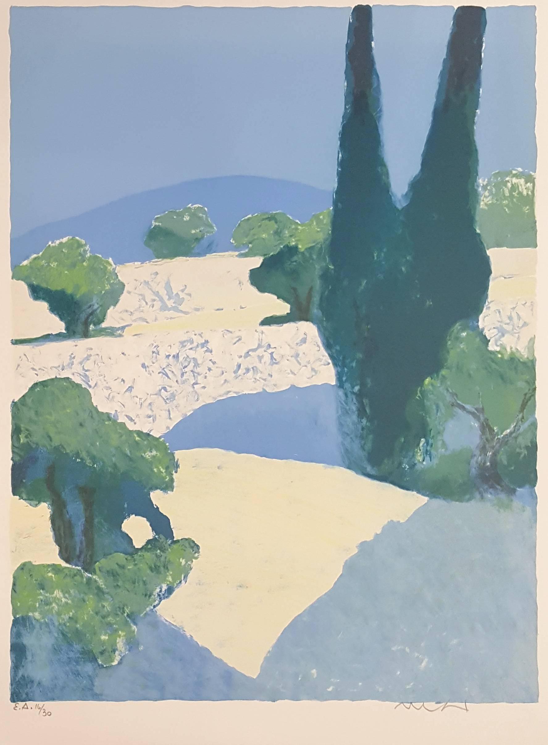Roger Mühl Landscape Print - Landscape Of Provence - Original Lithograph Handsigned 