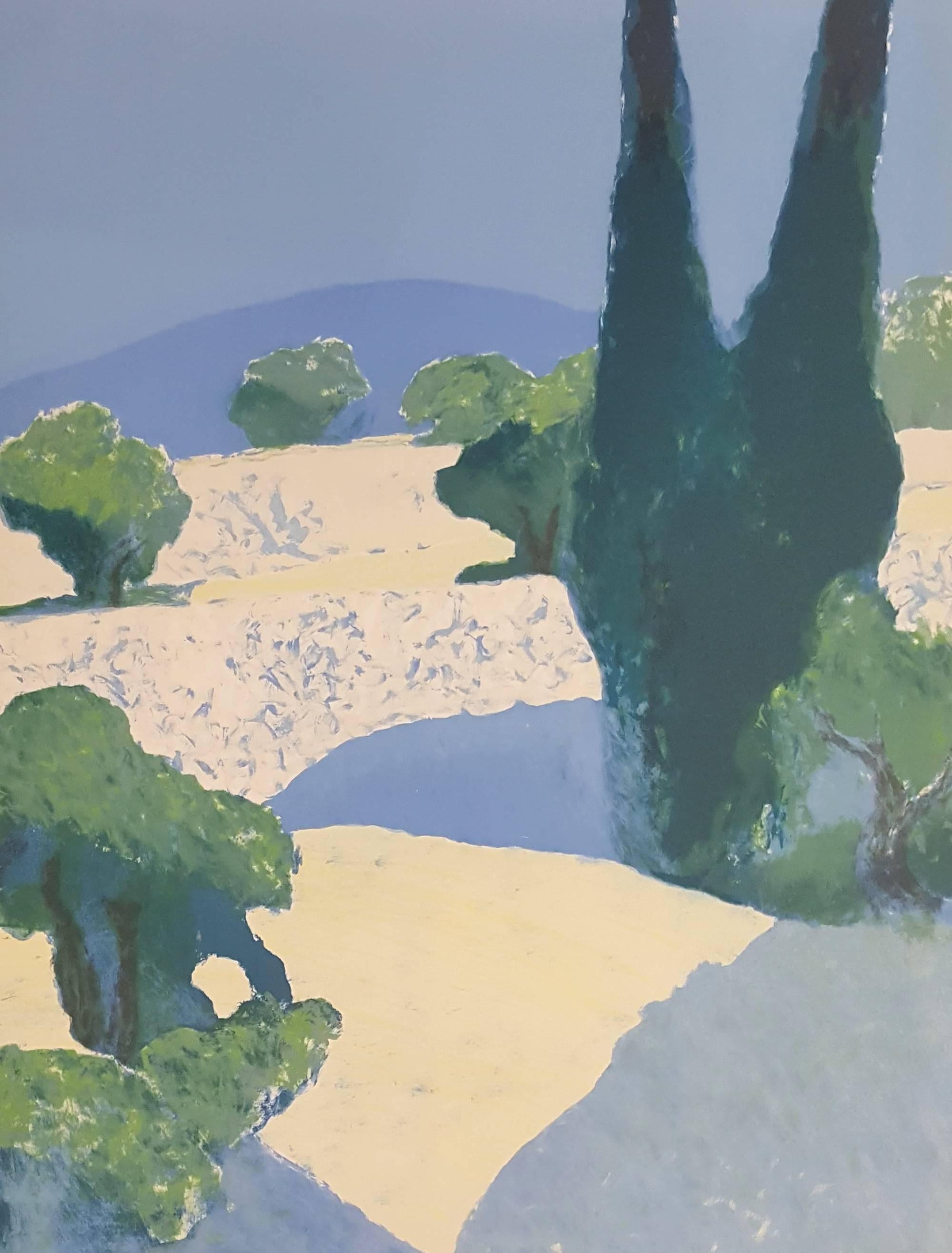 Landscape Of Provence - Original Lithograph Handsigned  - Print by Roger Mühl