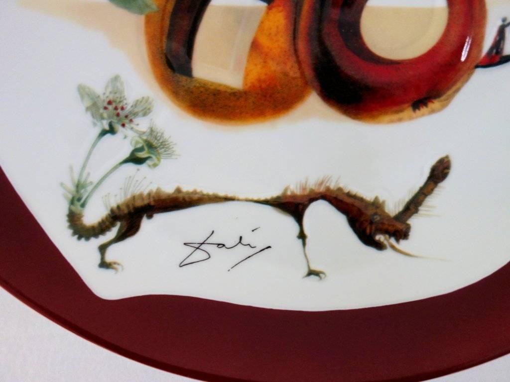 Hole Fruits with Rhinoceros - Porcelain dish (Bordeaux red finish) - Surrealist Sculpture by (after) Salvador Dali