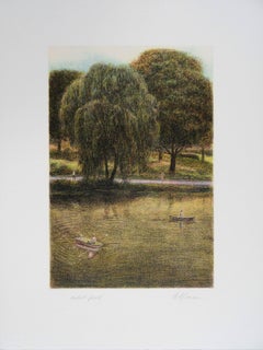 New York : The Lake in Central Park - Original handsigned lithograph