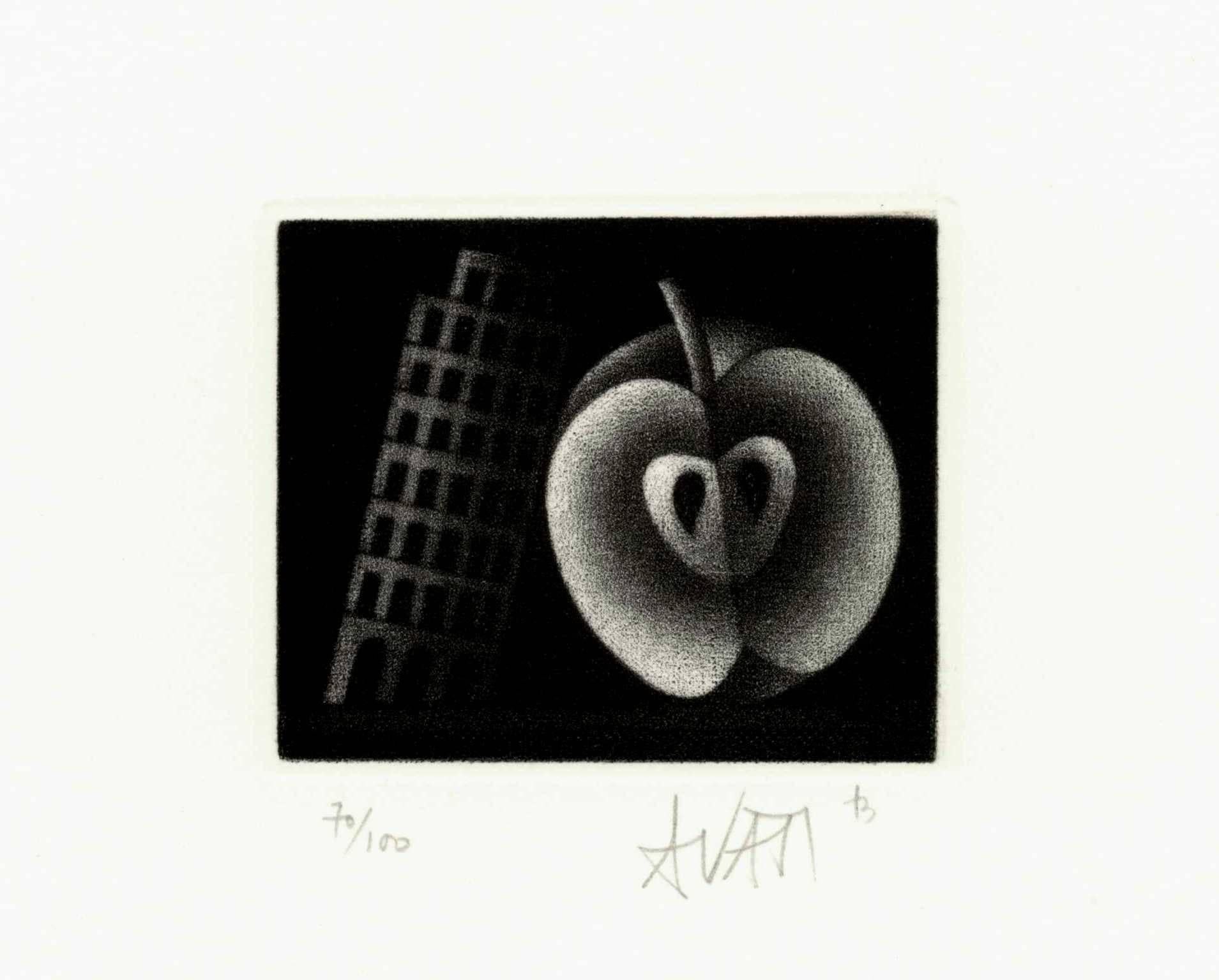 Pisa Tower and Apple - Original handsigned black-manner etching - 100 copies