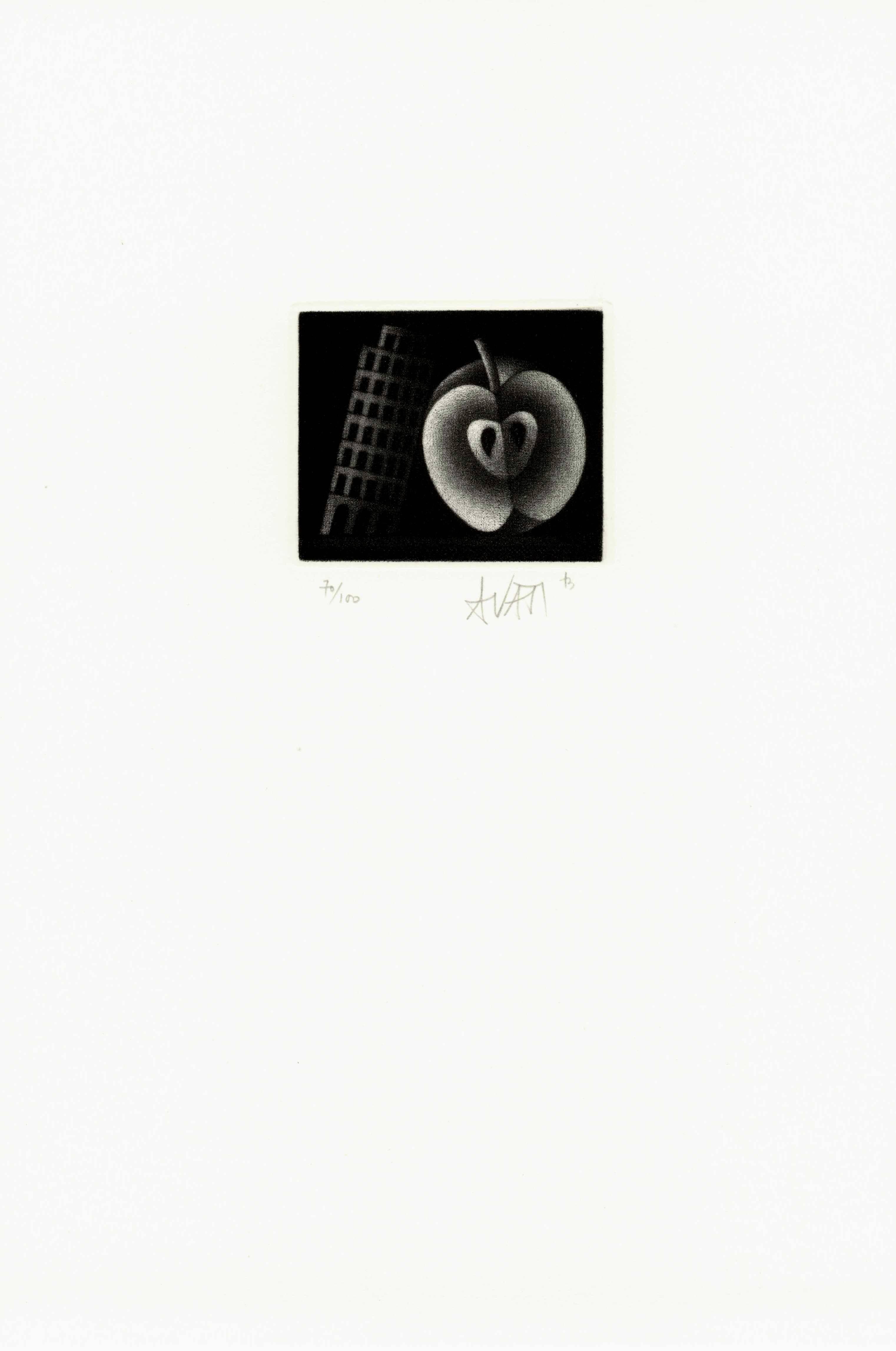 Pisa Tower and Apple - Original handsigned black-manner etching - 100 copies - Print by Mario Avati
